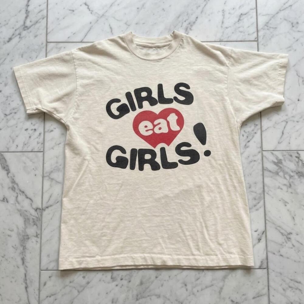 Girls Eat Girls Red Heart Off White Slogan Statement Graphic T-Shirt